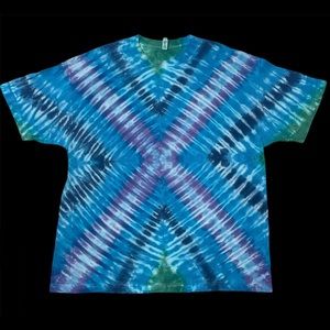 SOLD! Tie Dye Hand Dyed X Pattern T-Shirt Size 2X Blue Purple Green
